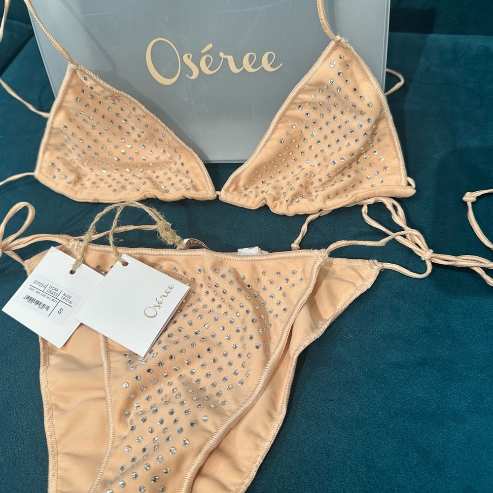 Oseree rhinestone - embellished triangle bikini